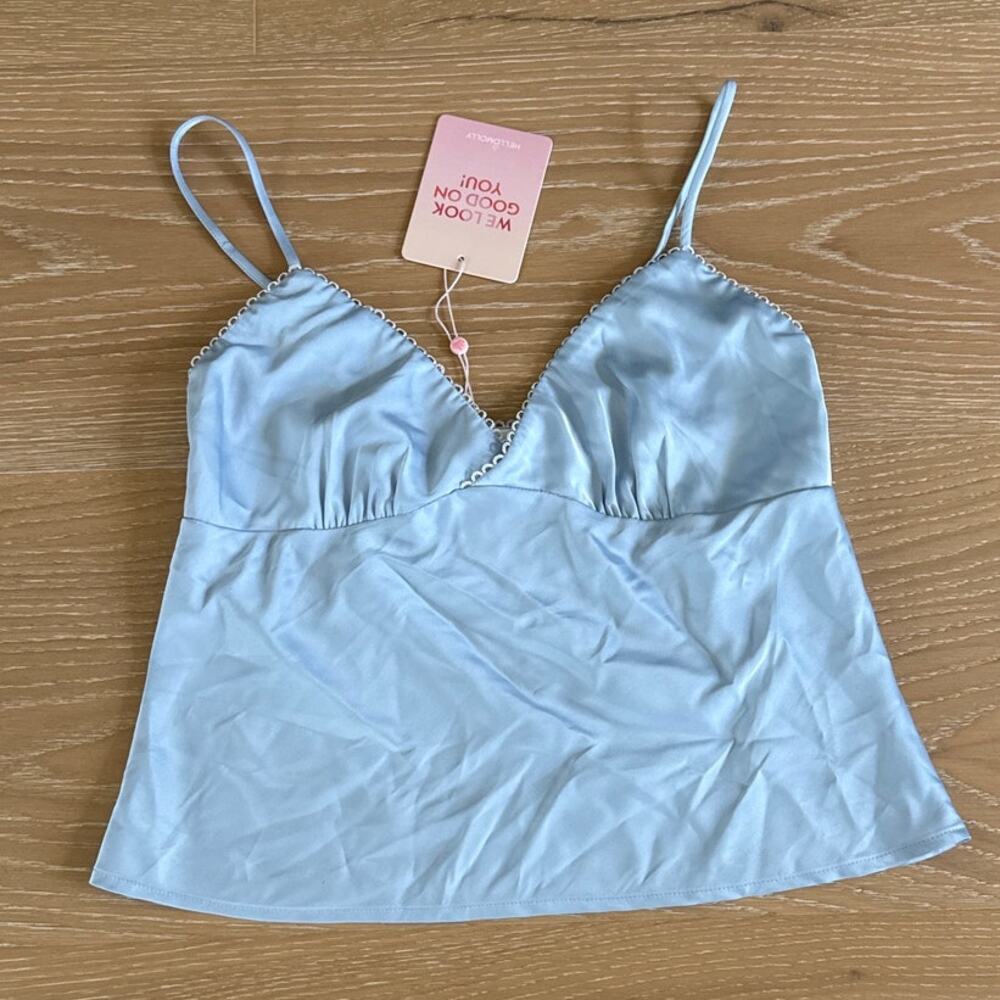 Hello Molly Kiss at Twilight Satin Pajama Top Size XS in Blue